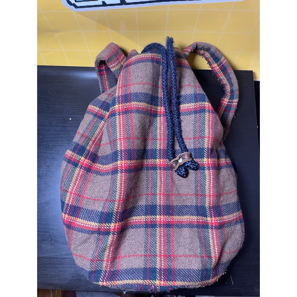 The Gap Mt. Whistler Lodge Wool Blend Tartan Plaid Drawstring Backpack/Bookbag